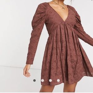 ISO ASOS babydoll broderie brown dress sz 4